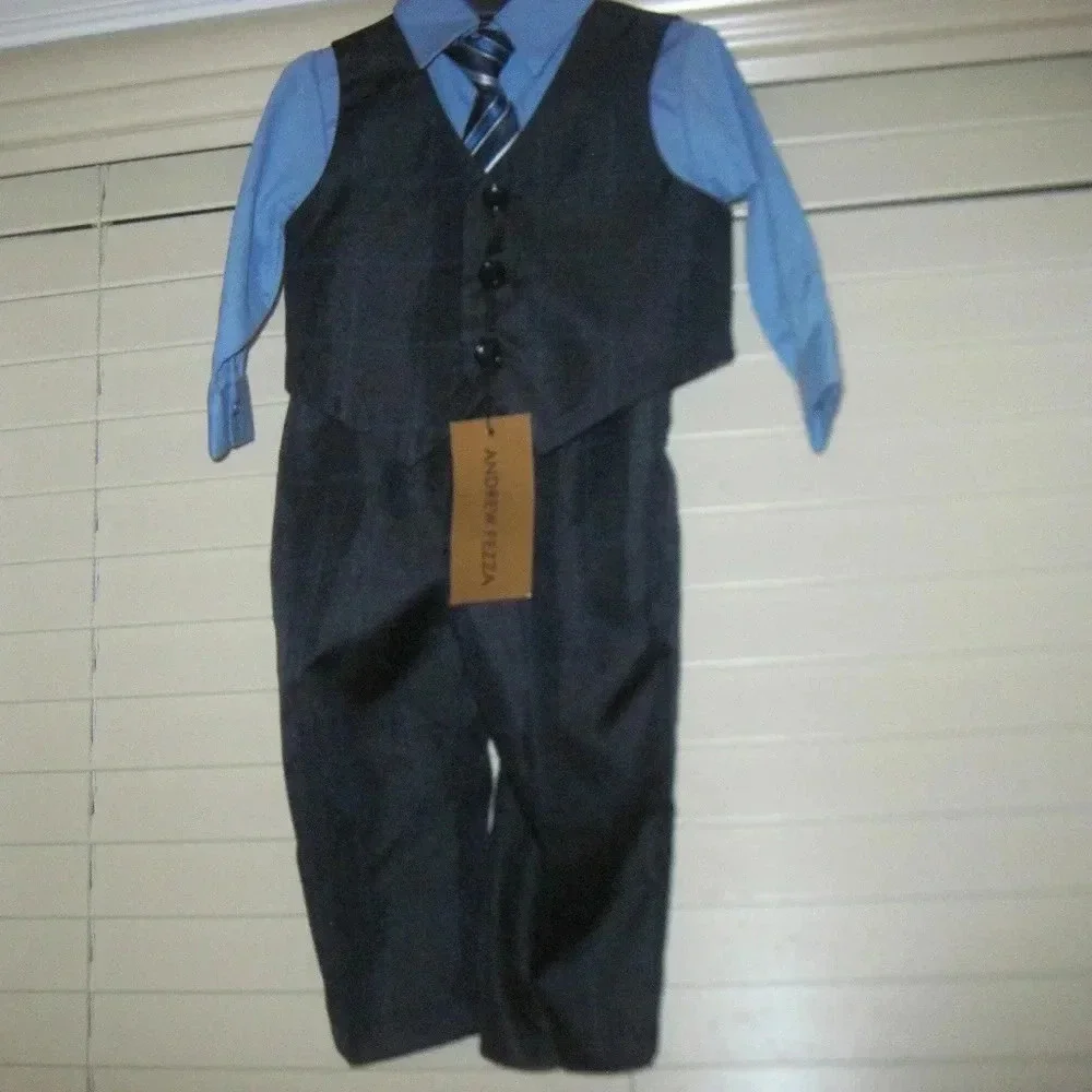 Infant Boys Shirt Tie Vest Pants Set Size 6/9M